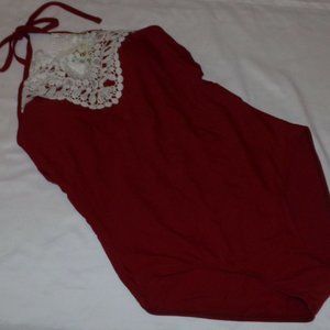 LALAVAVA La La Va Va Maroon One Piece Swim Crochet Neck NWT M